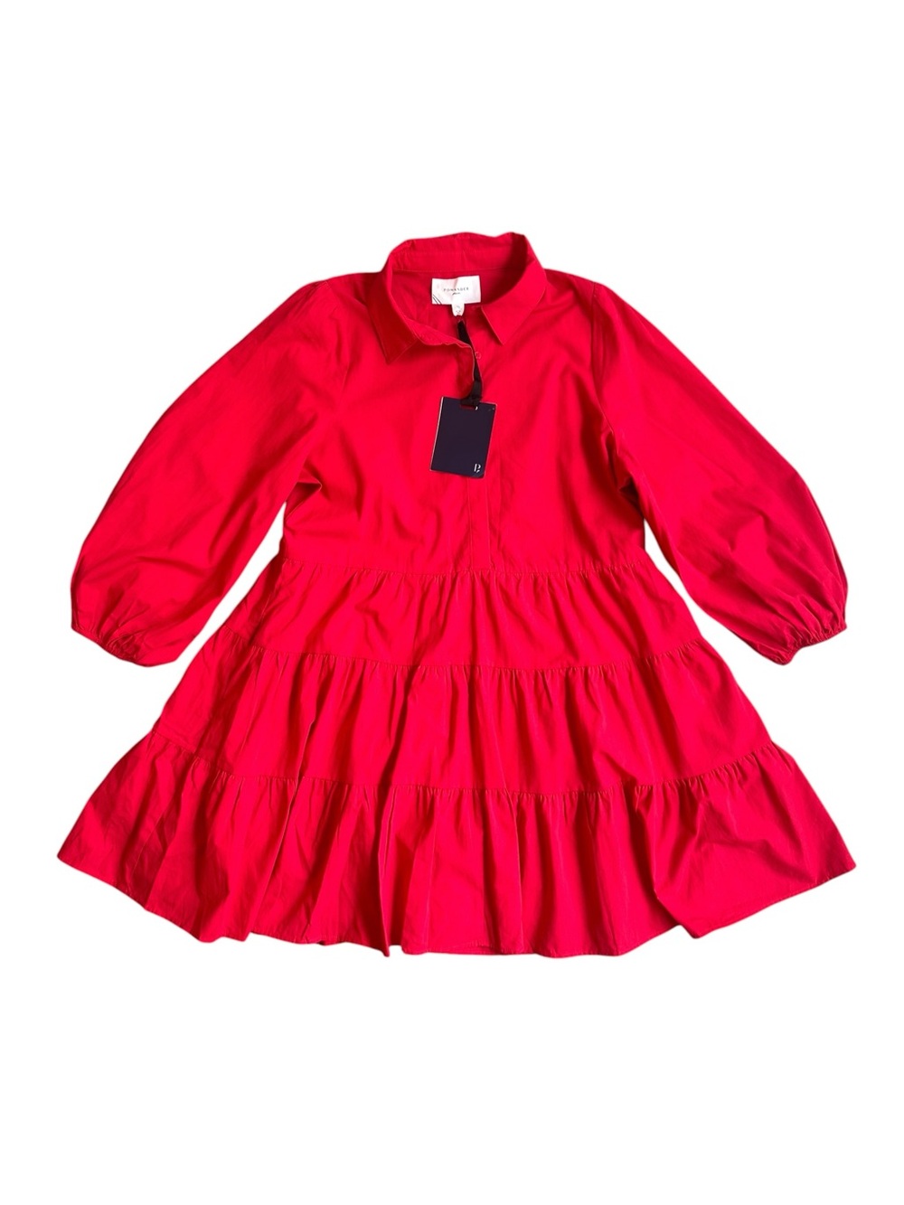 Pomander Place Tuckernuck Red Long Sleeve Tiered Shirt Dress